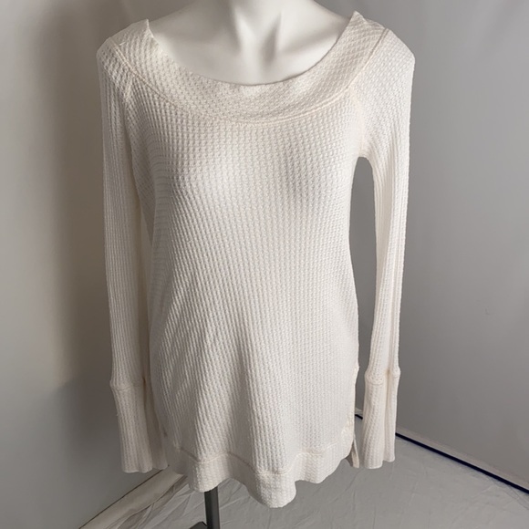Free People Kate white waffle knit boho off the shoulder tunic top L - Picture 2 of 9